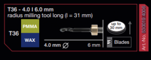 T36 - 4,0 | 6,0MM RADIUS MILLING TOOL LONG(L=31MM) PMMA/WAX